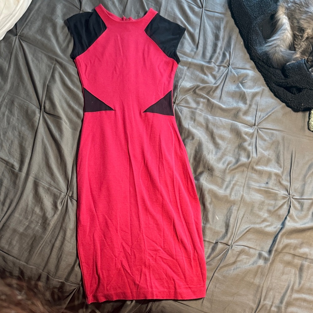 French Connection Red and Black Midi Dress
